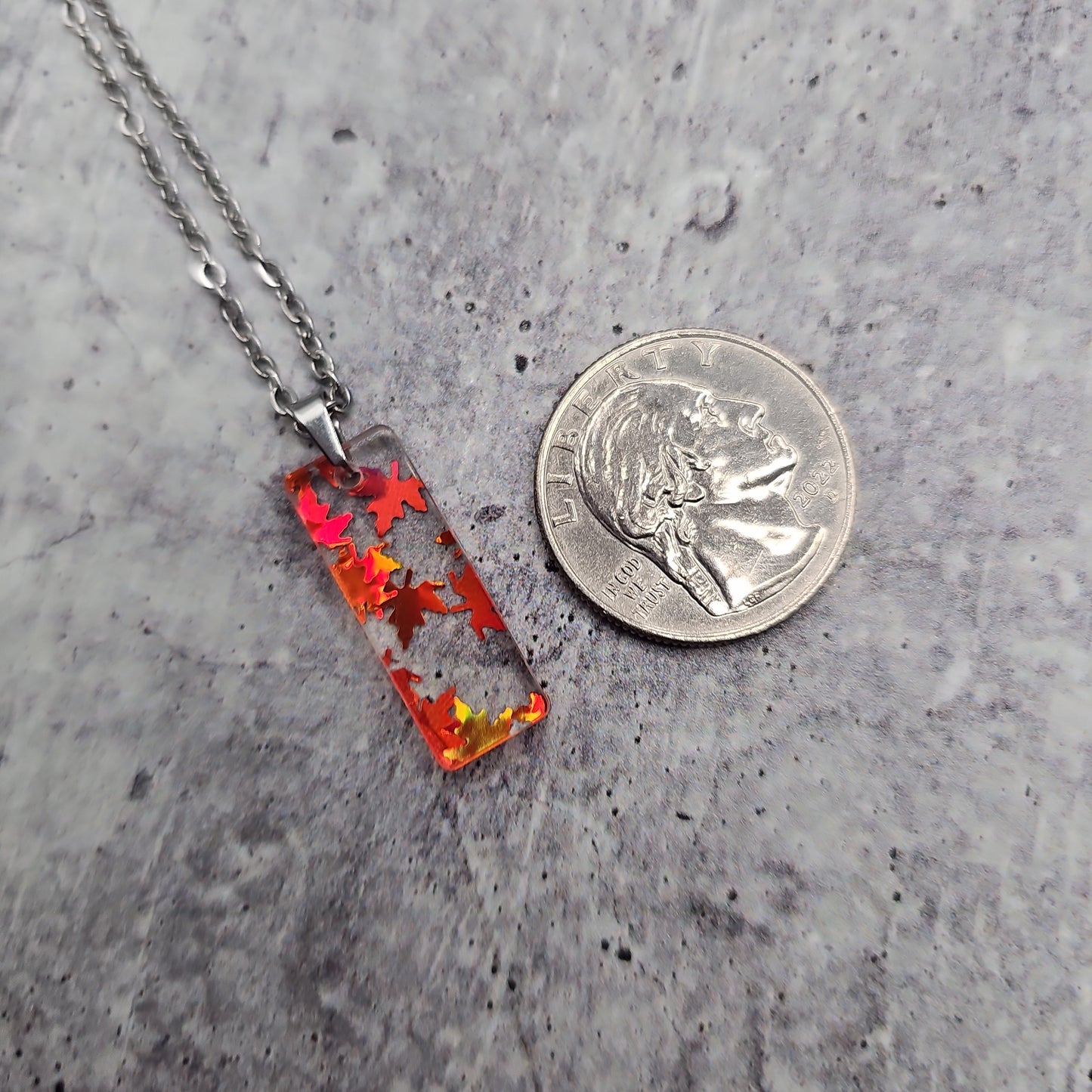 Small Rectangle Orange Falling Leaves Necklace