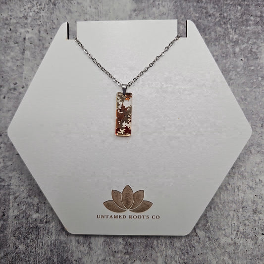 Small Rectangle Golden Falling Leaves Necklace