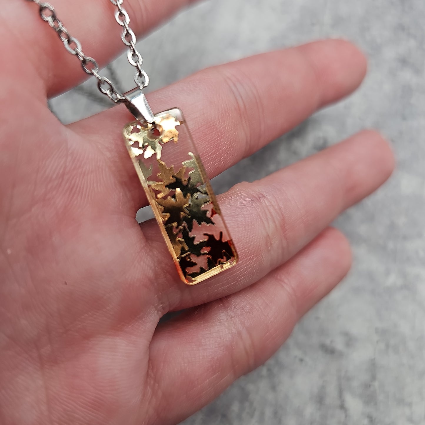 Small Rectangle Golden Falling Leaves Necklace