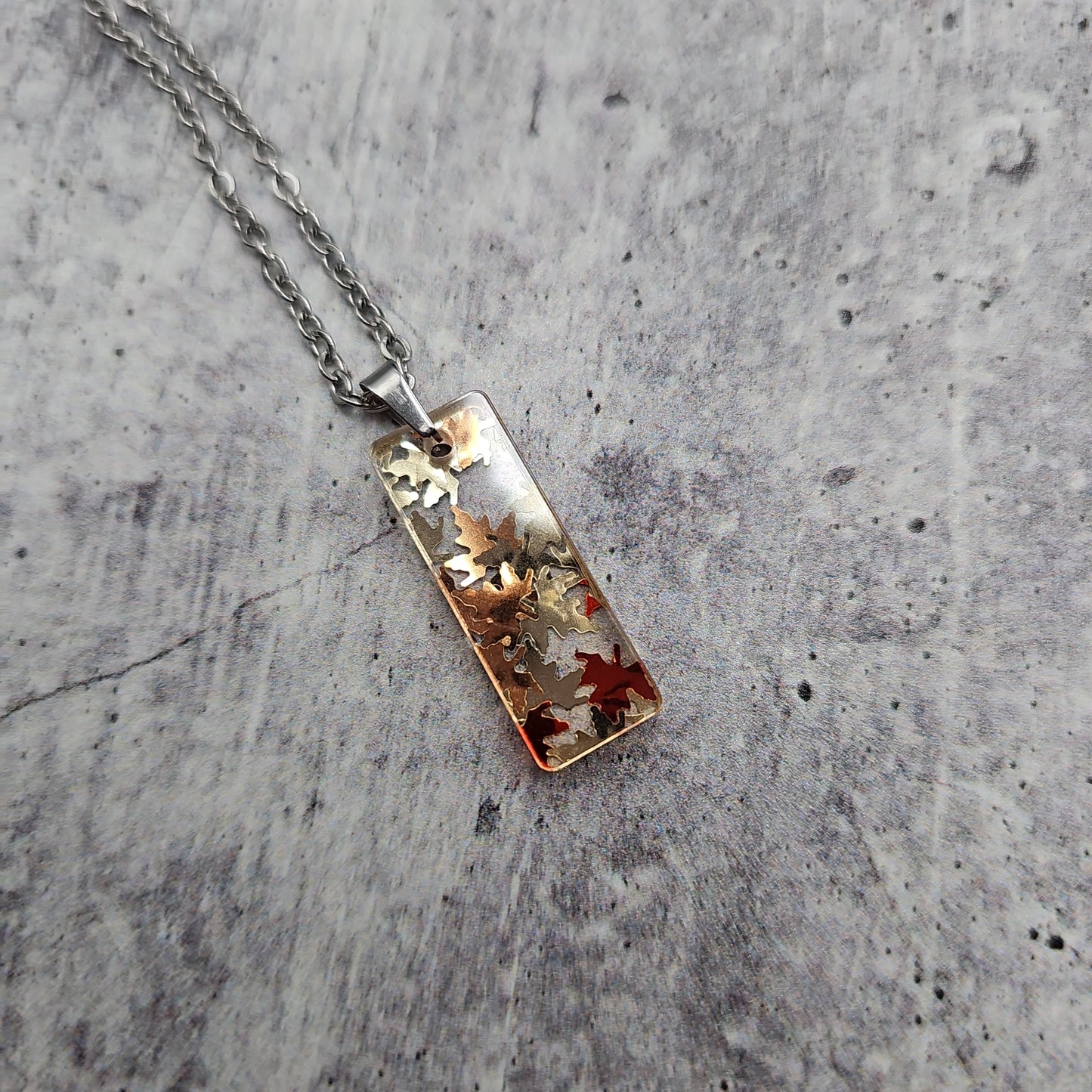 Small Rectangle Golden Falling Leaves Necklace