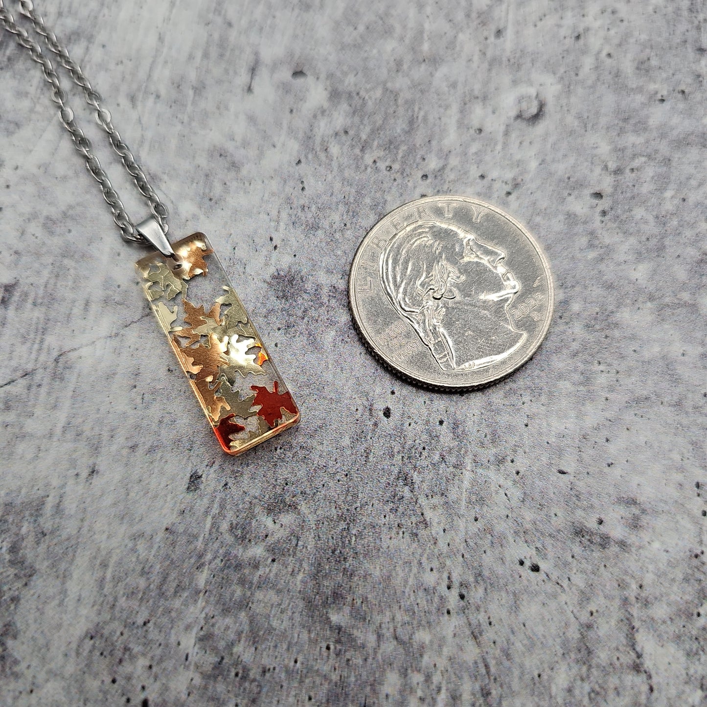 Small Rectangle Golden Falling Leaves Necklace