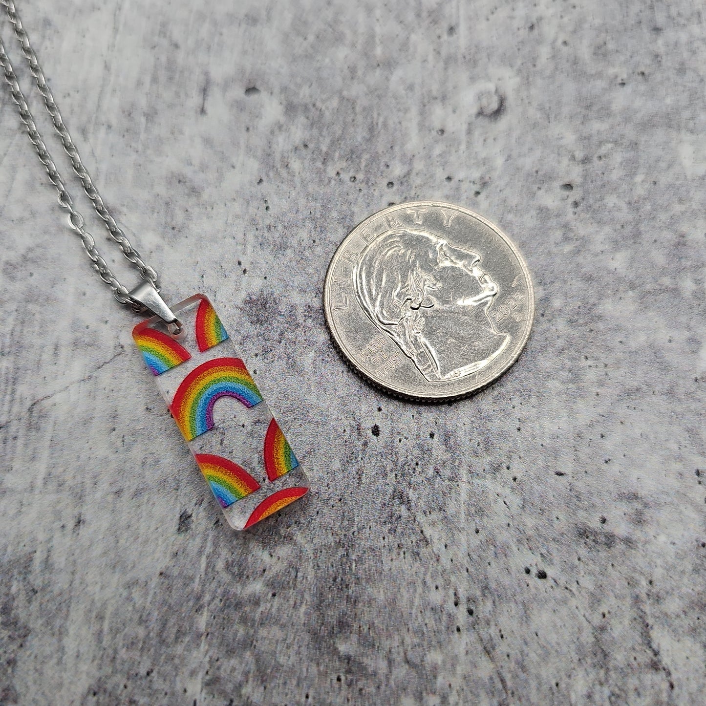 Small Rectangle Rainbow Print Necklace