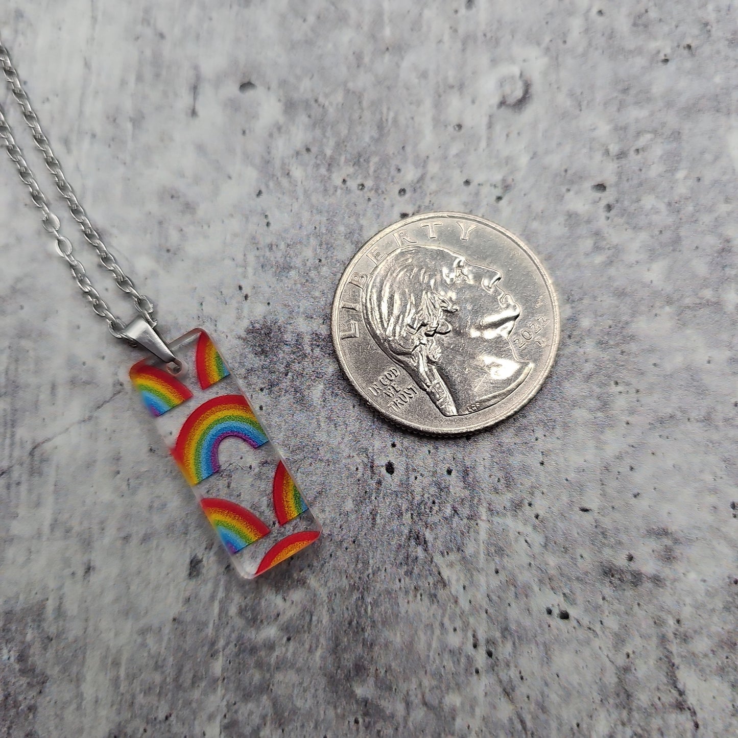 Small Rectangle Rainbow Print Necklace