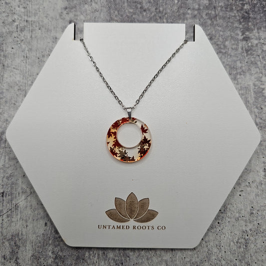 Small Offset Golden Falling Leaves Necklace