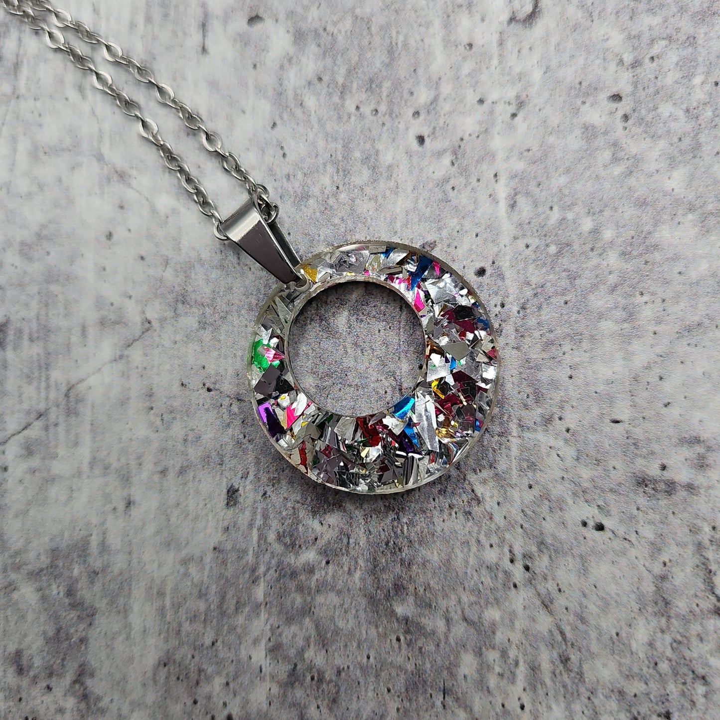 Small Offset Silver Chunky Flake Necklace