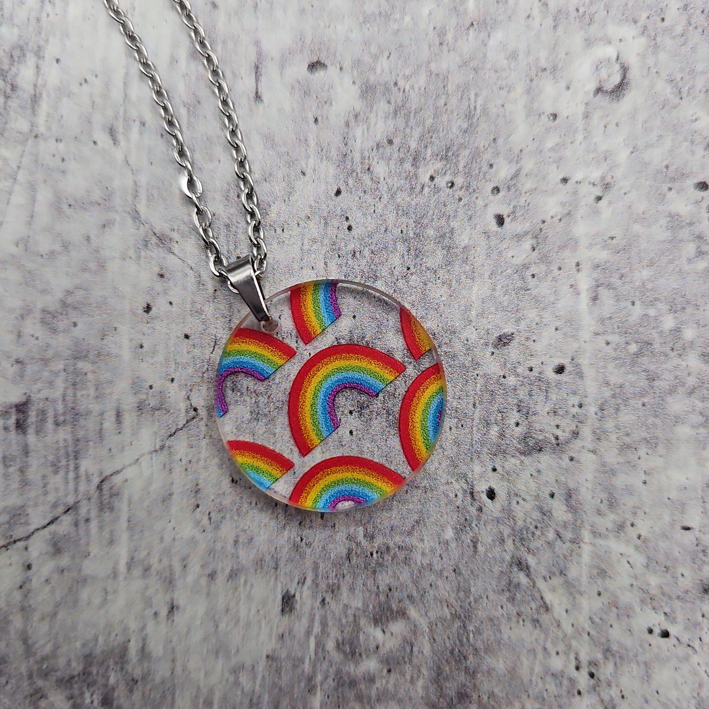 Large Circle Rainbow Print Necklace