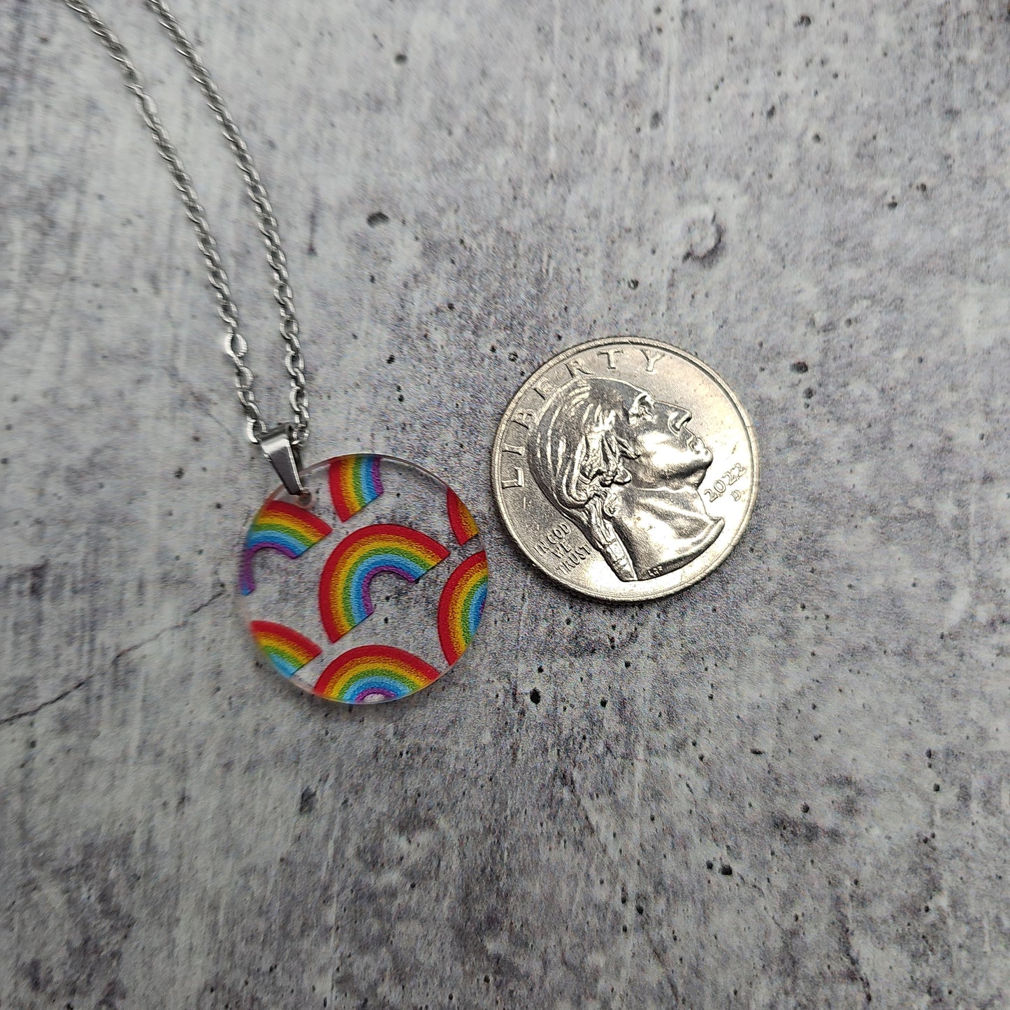 Large Circle Rainbow Print Necklace