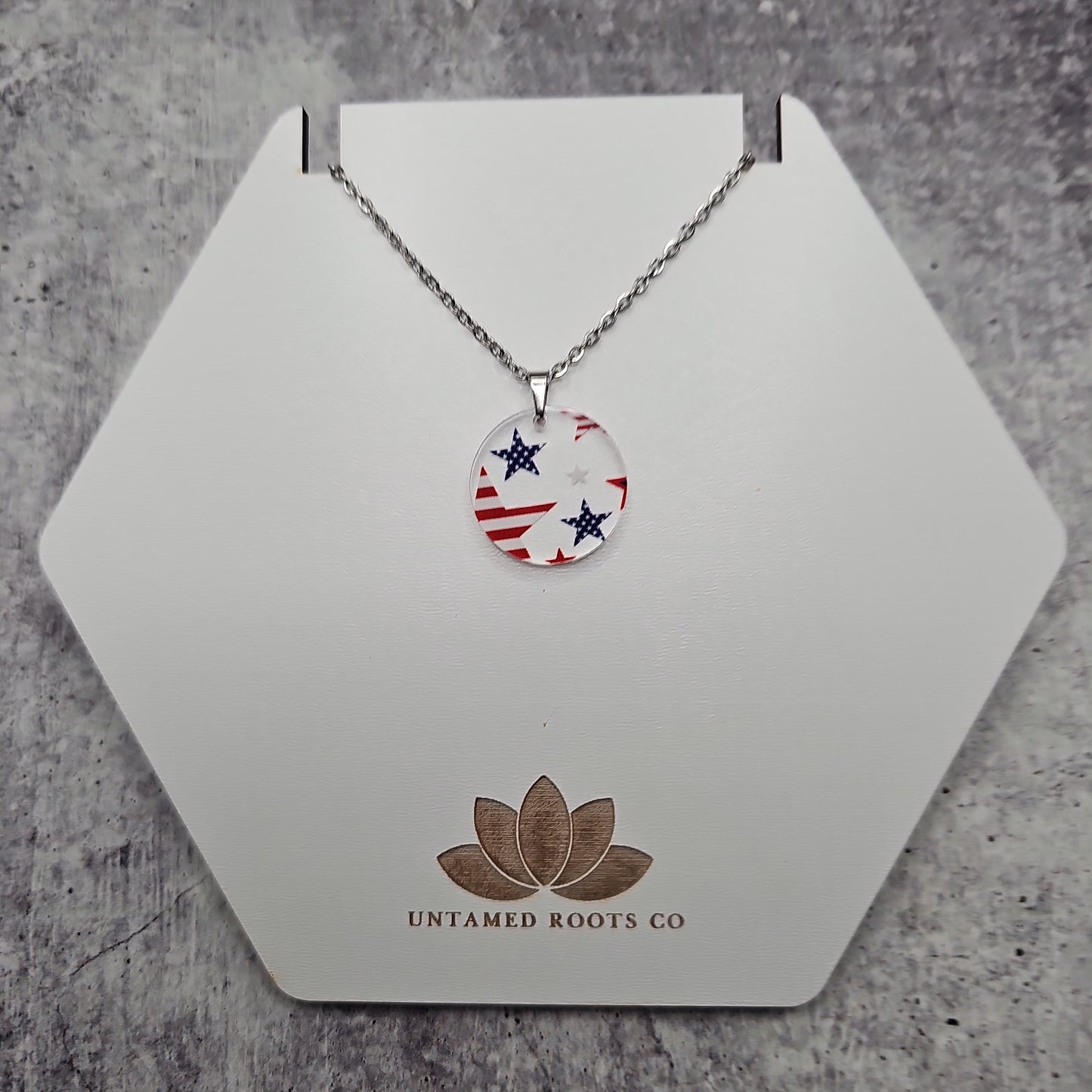 Large Circle Patriotic Stars and Stripes Necklace