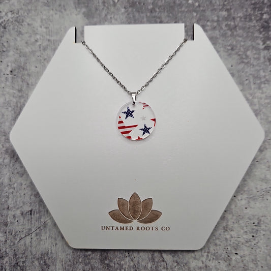 Large Circle Patriotic Stars and Stripes Necklace