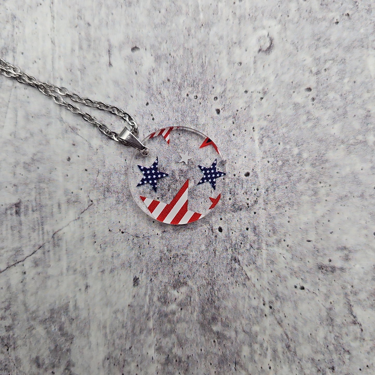 Large Circle Patriotic Stars and Stripes Necklace