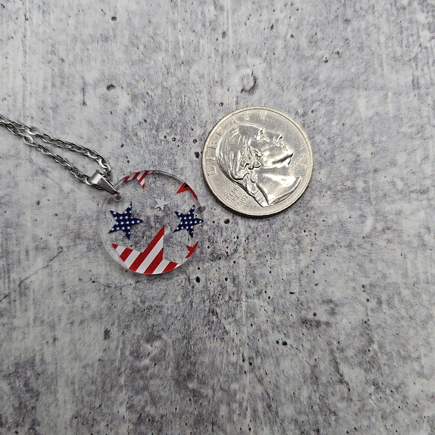 Large Circle Patriotic Stars and Stripes Necklace
