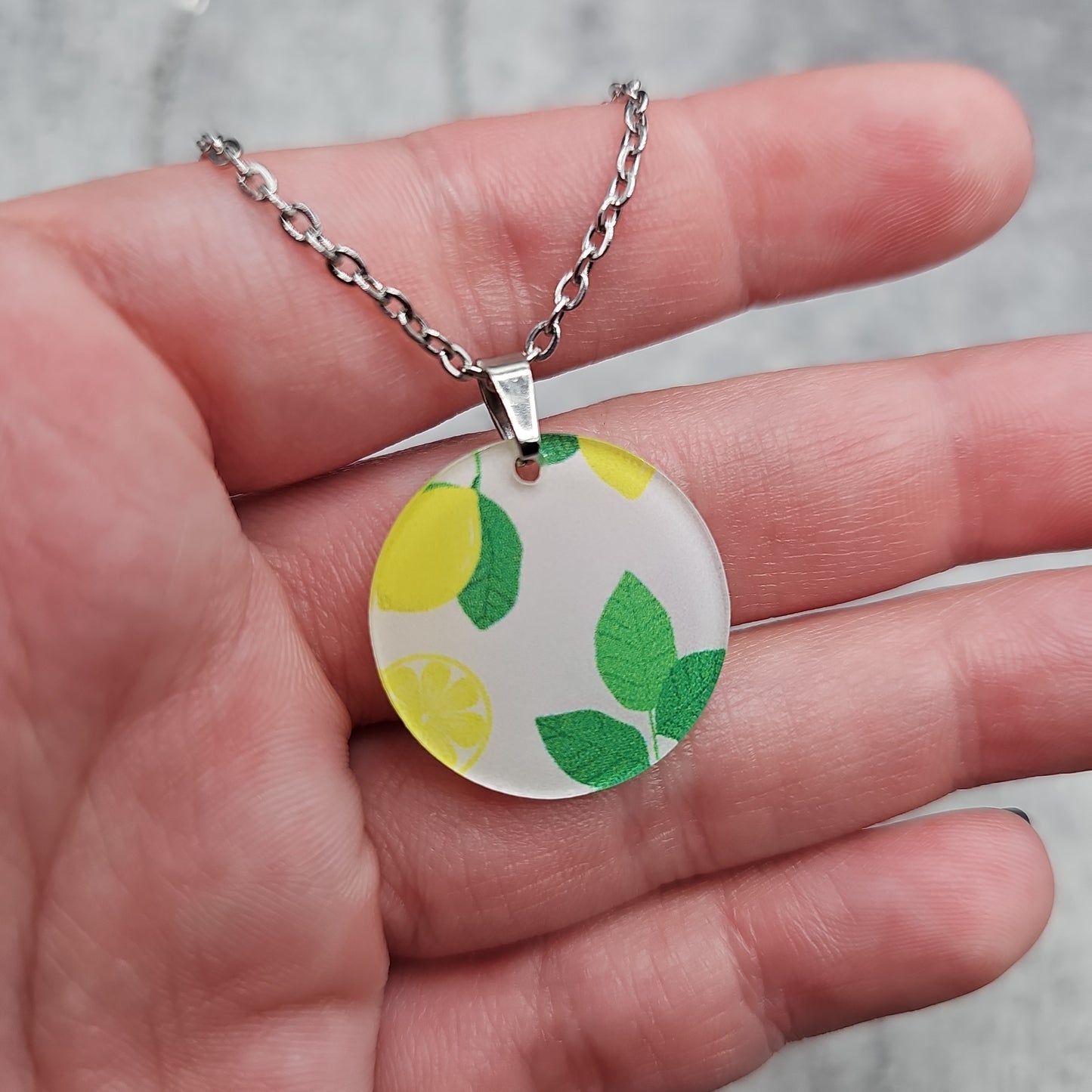 Large Circle Lemon Print Necklace