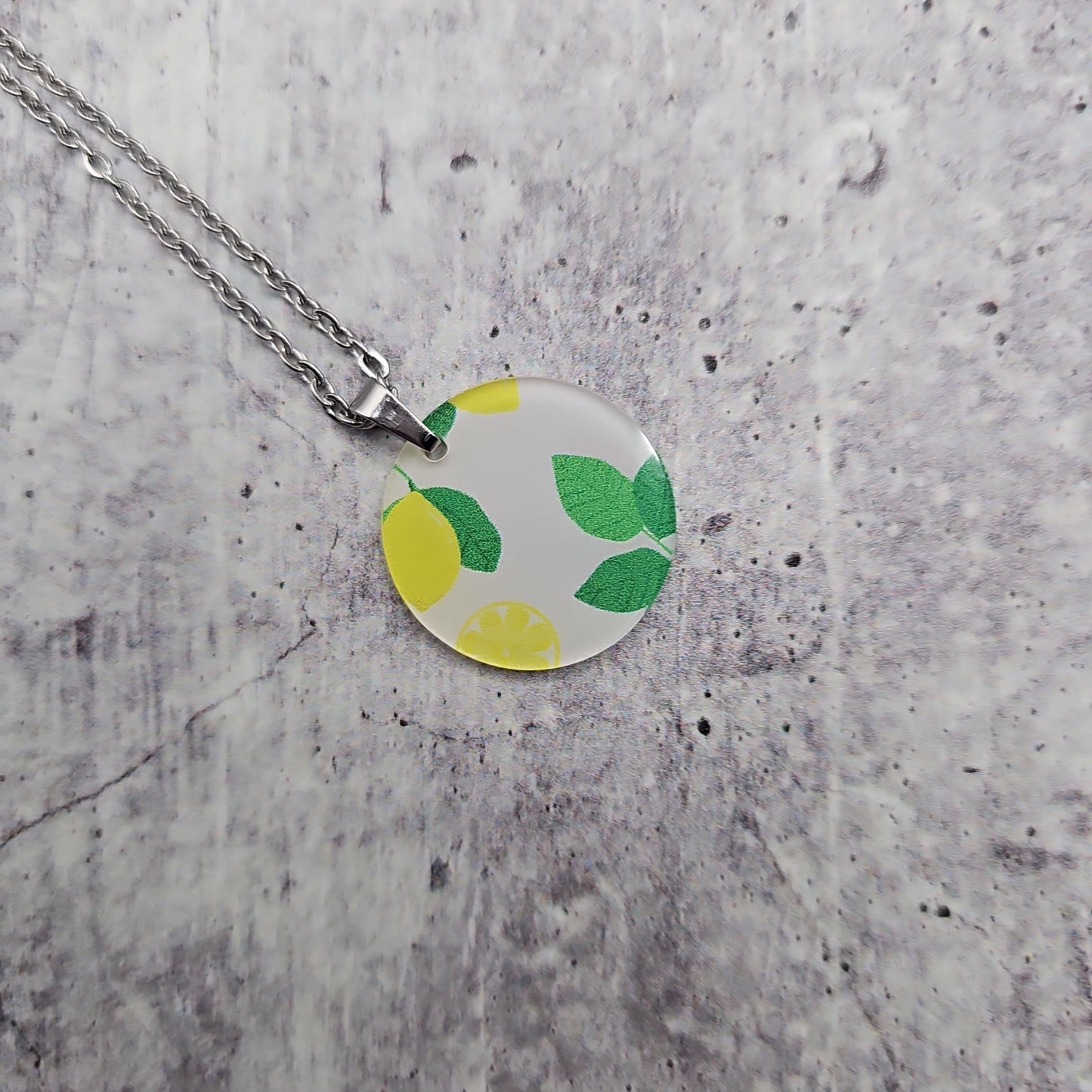 Large Circle Lemon Print Necklace