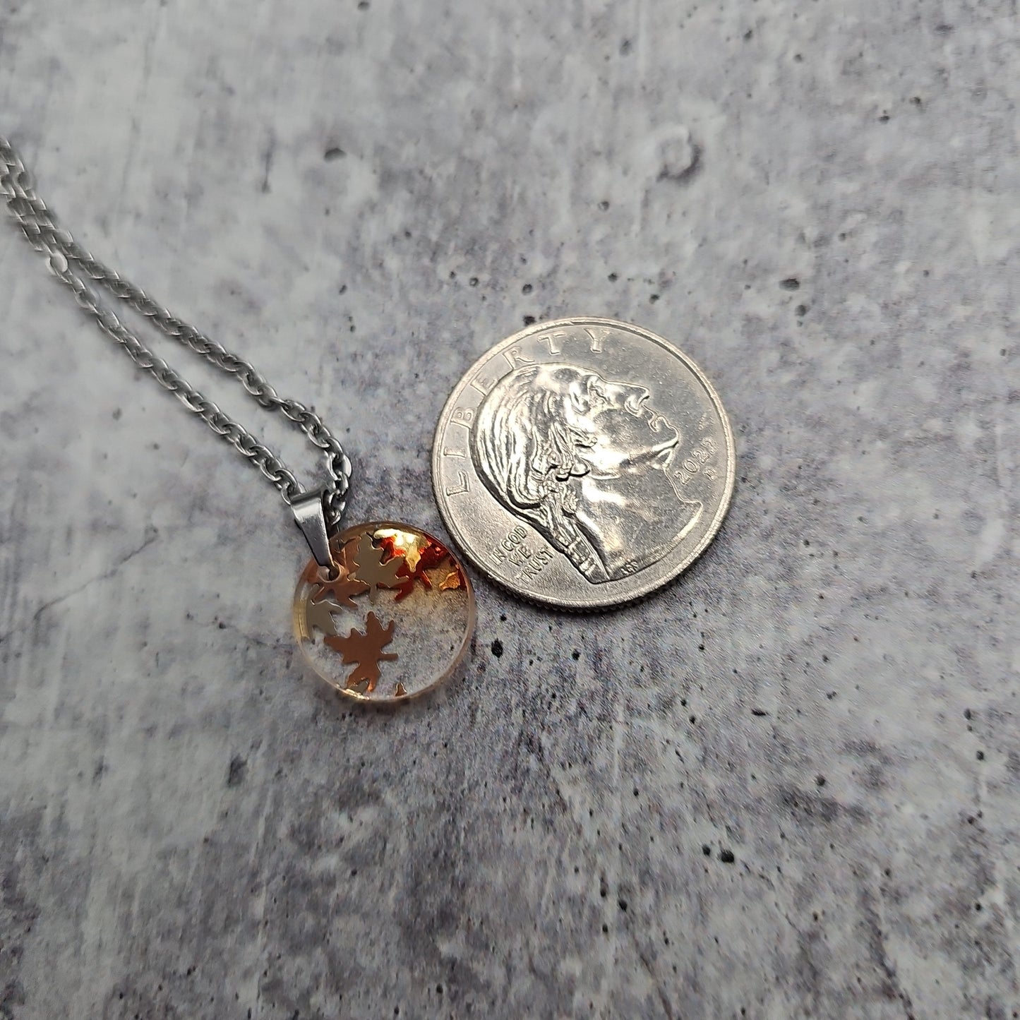 Small Circle Golden Falling Leaves Necklace