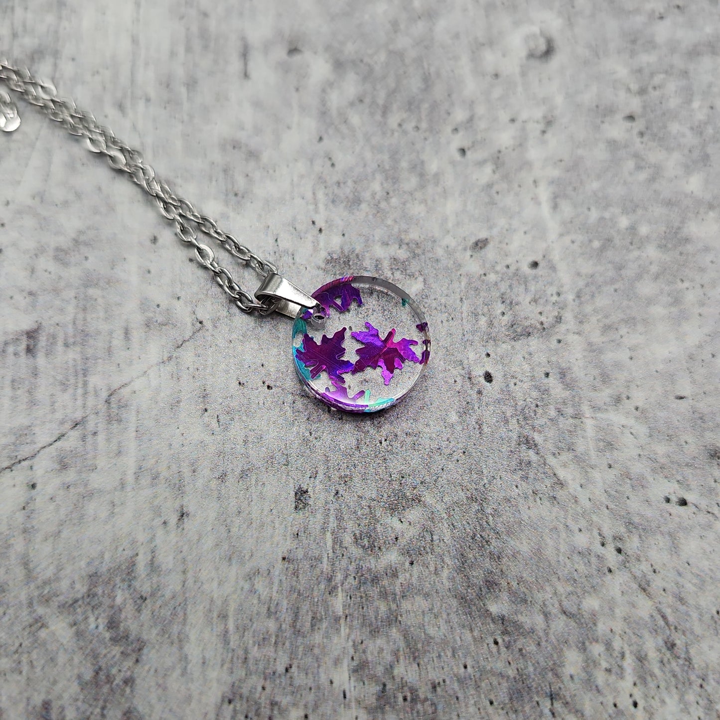 Small Circle Enchanted Falling Leaves Necklace