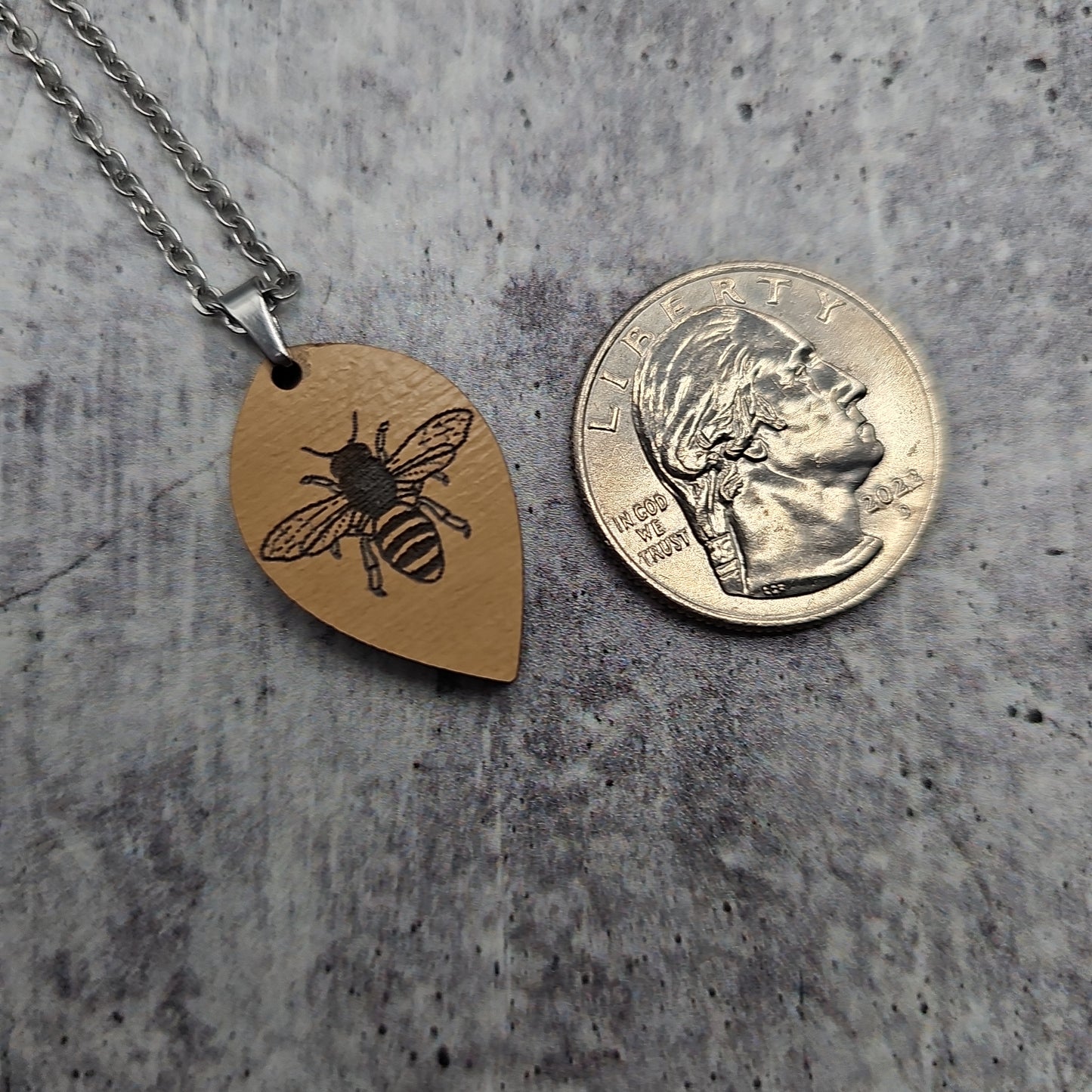 Wooden Engraved Bee Necklace