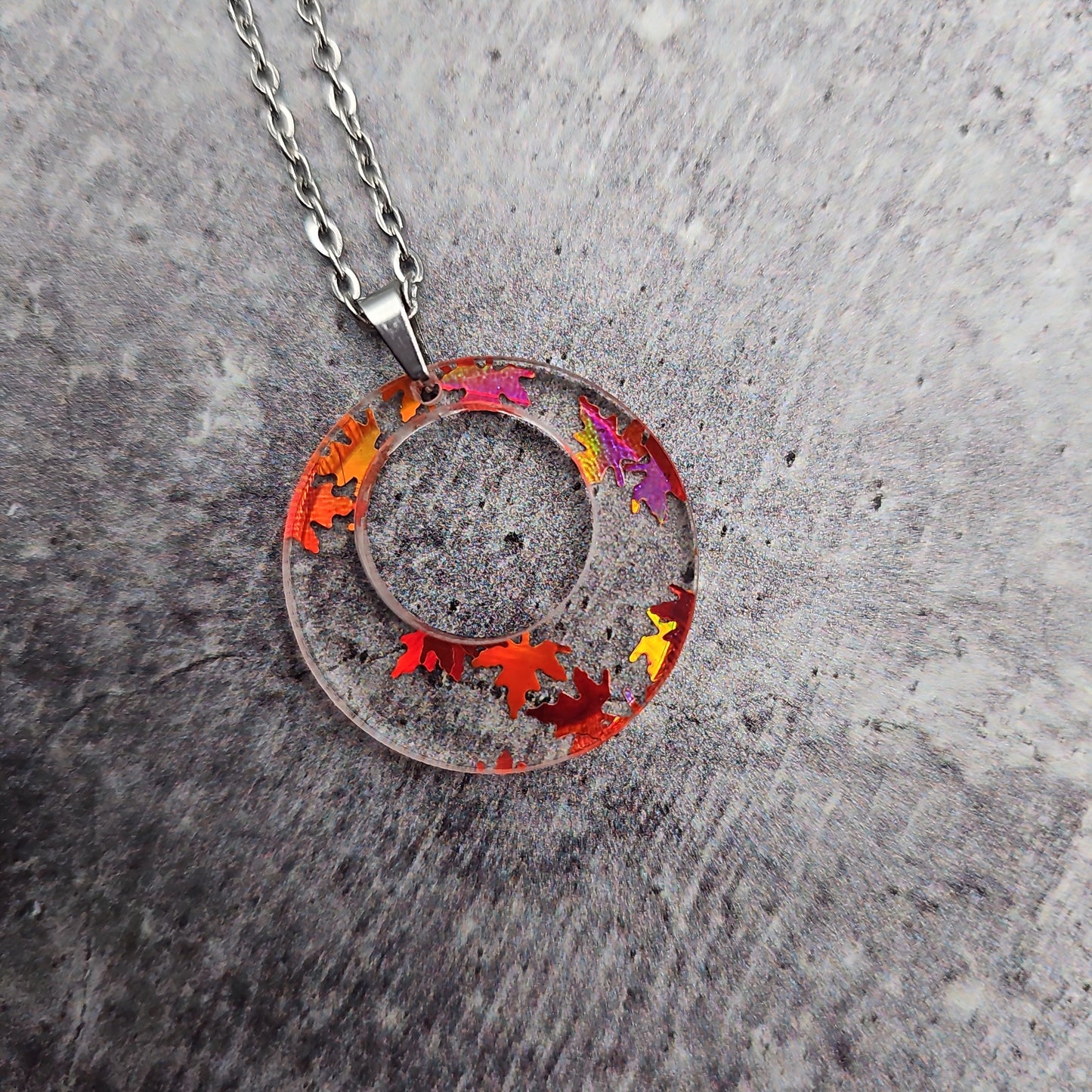 Small Offset Orange Falling Leaves Necklace