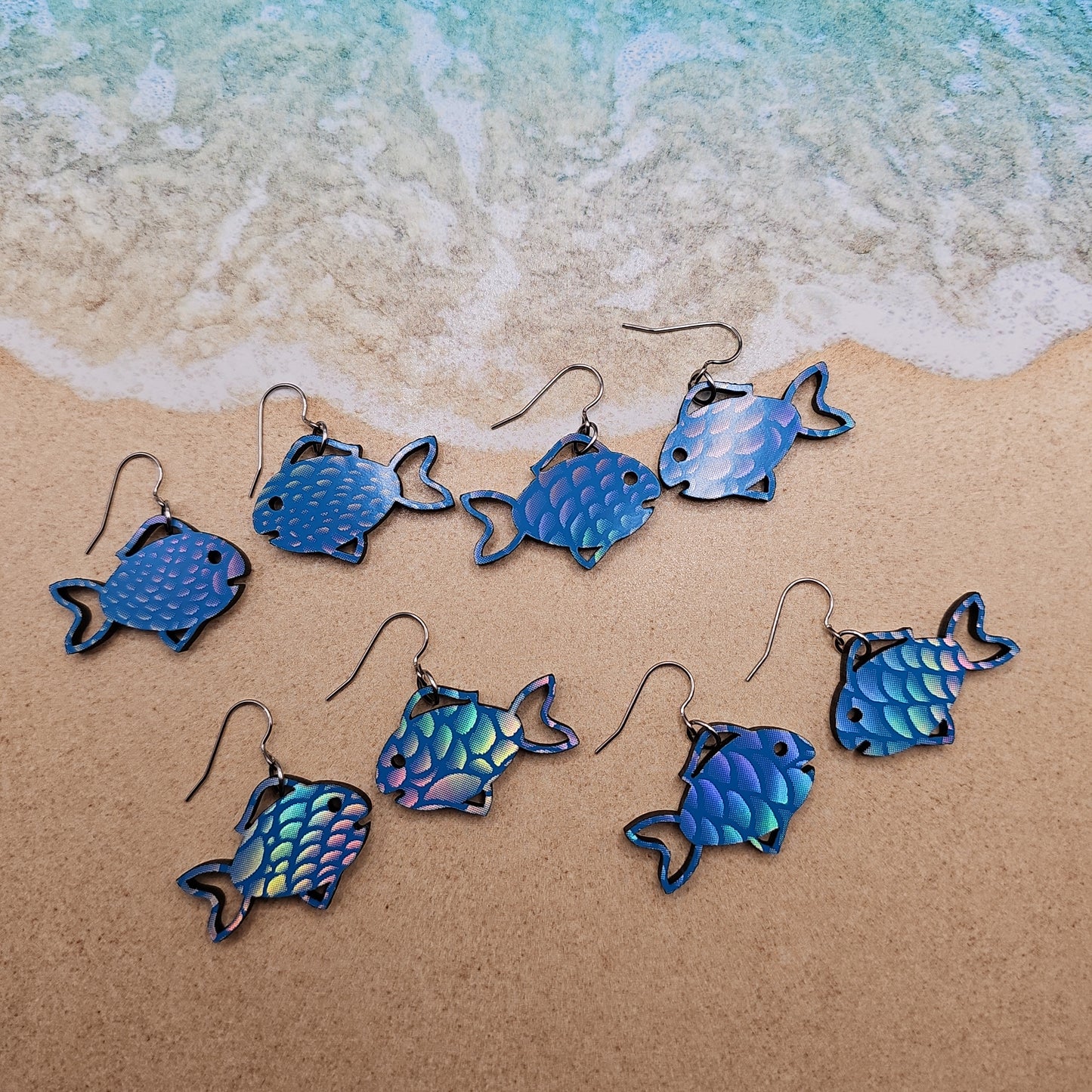 Iridescent Blue Tropical Fish Earrings