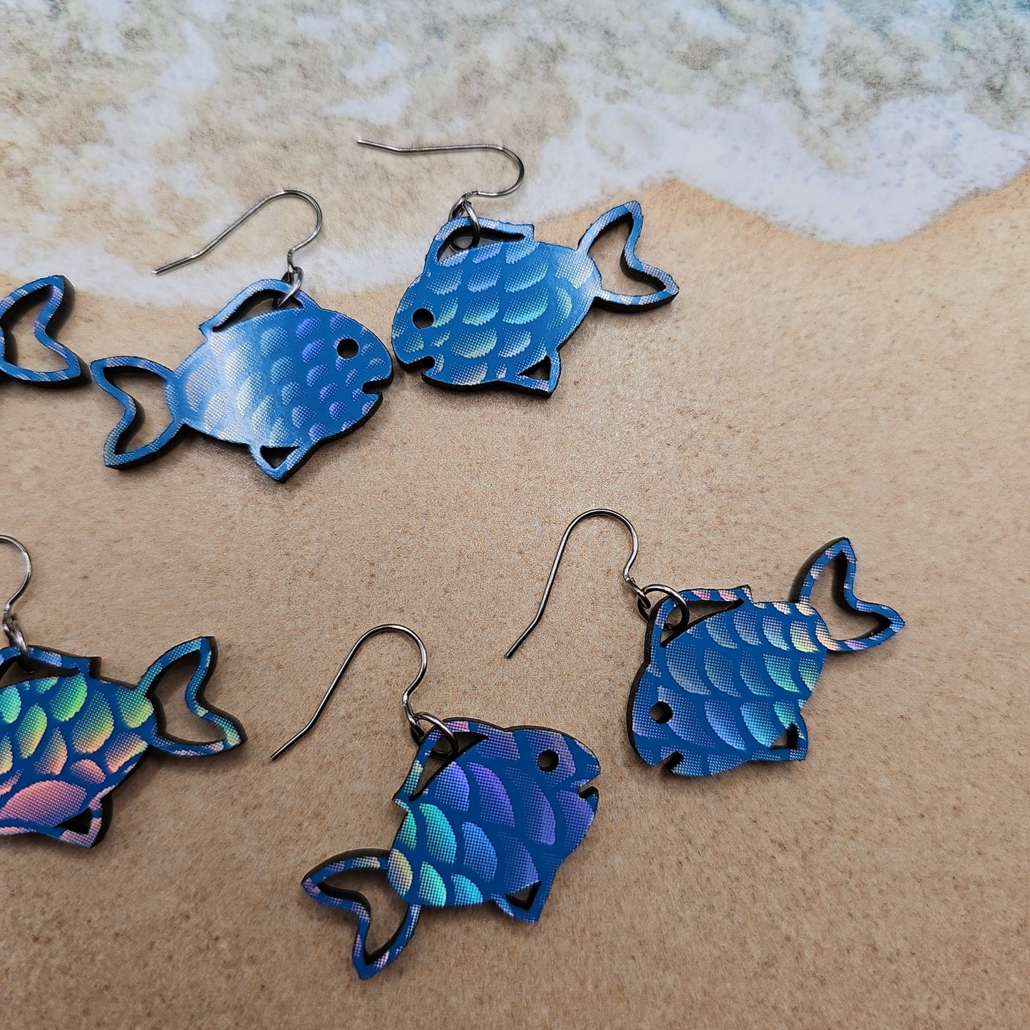 Iridescent Blue Tropical Fish Earrings