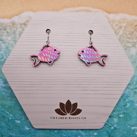Iridescent Pink Tropical Fish Earrings