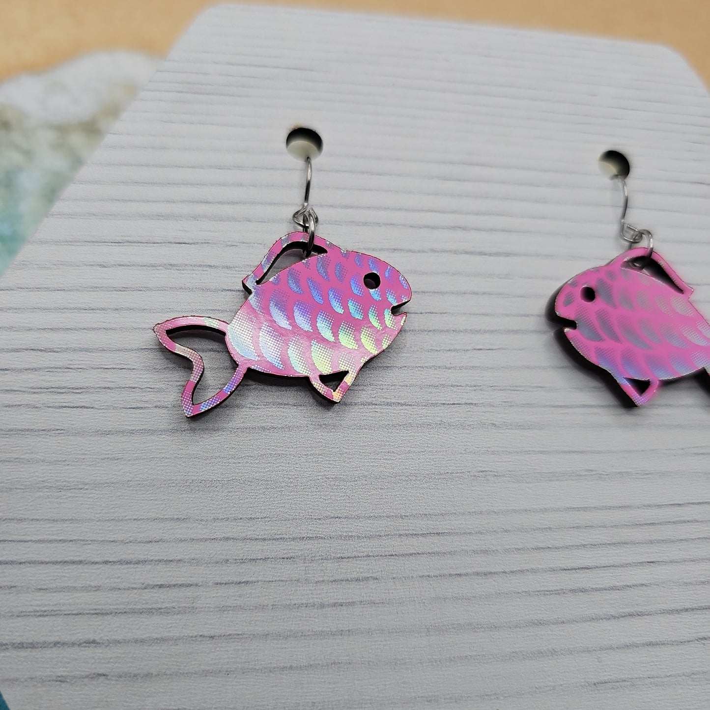 Iridescent Pink Tropical Fish Earrings