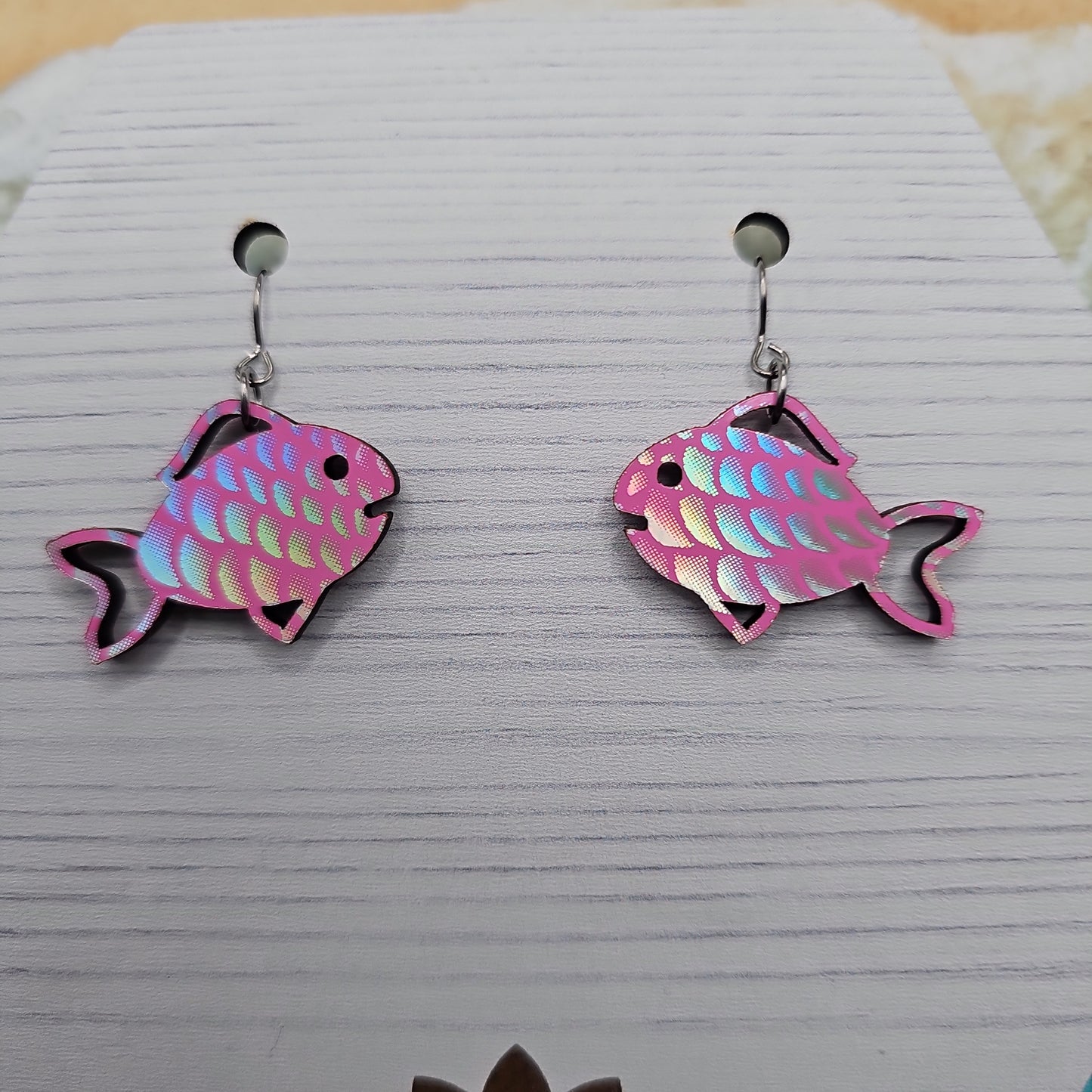 Iridescent Pink Tropical Fish Earrings