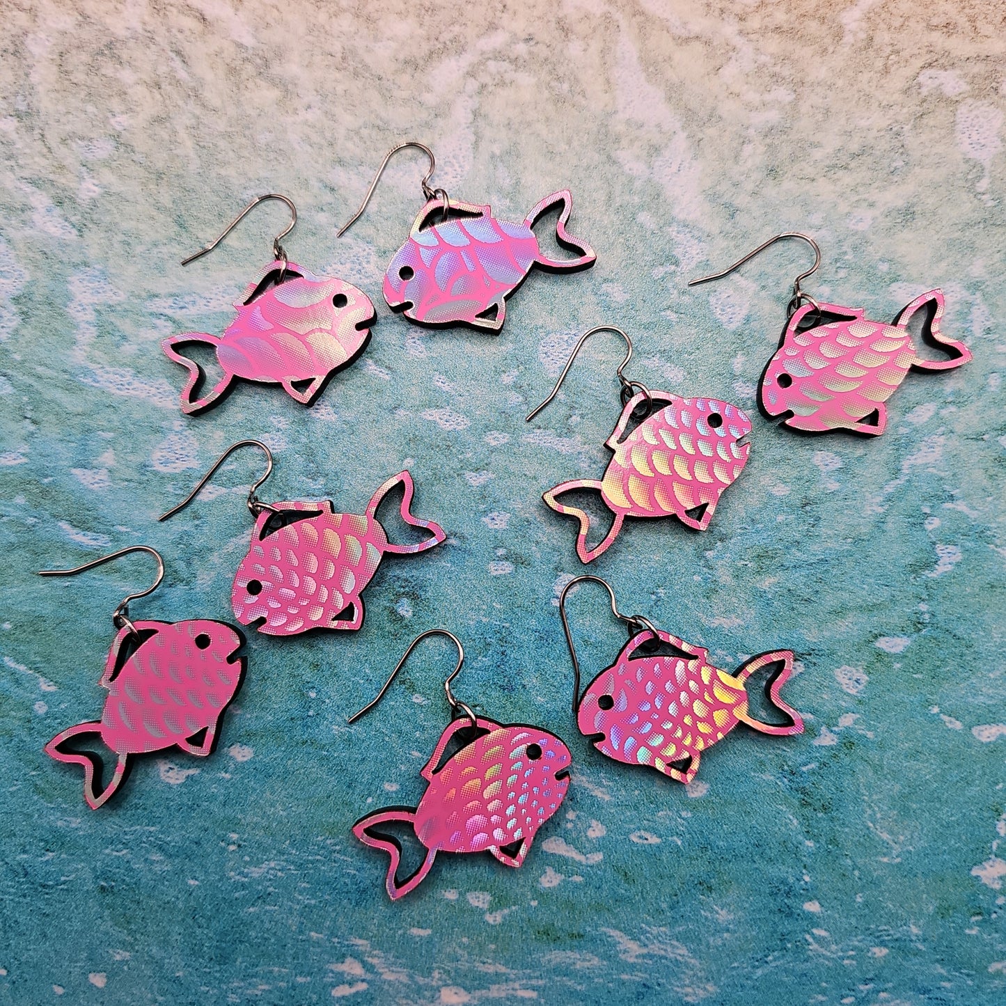 Iridescent Pink Tropical Fish Earrings