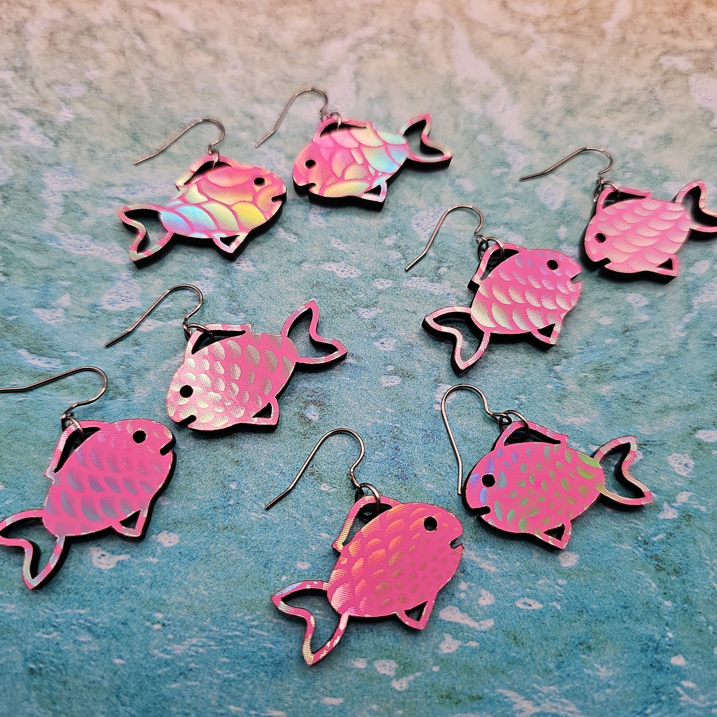 Iridescent Pink Tropical Fish Earrings