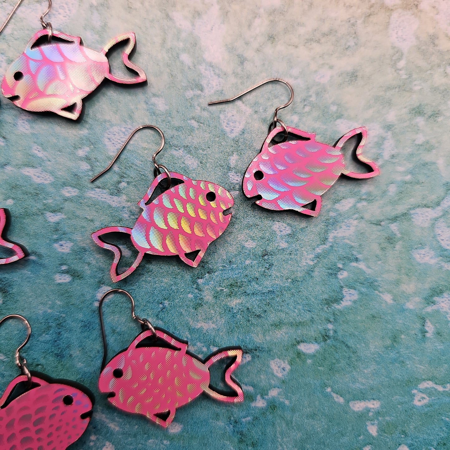 Iridescent Pink Tropical Fish Earrings