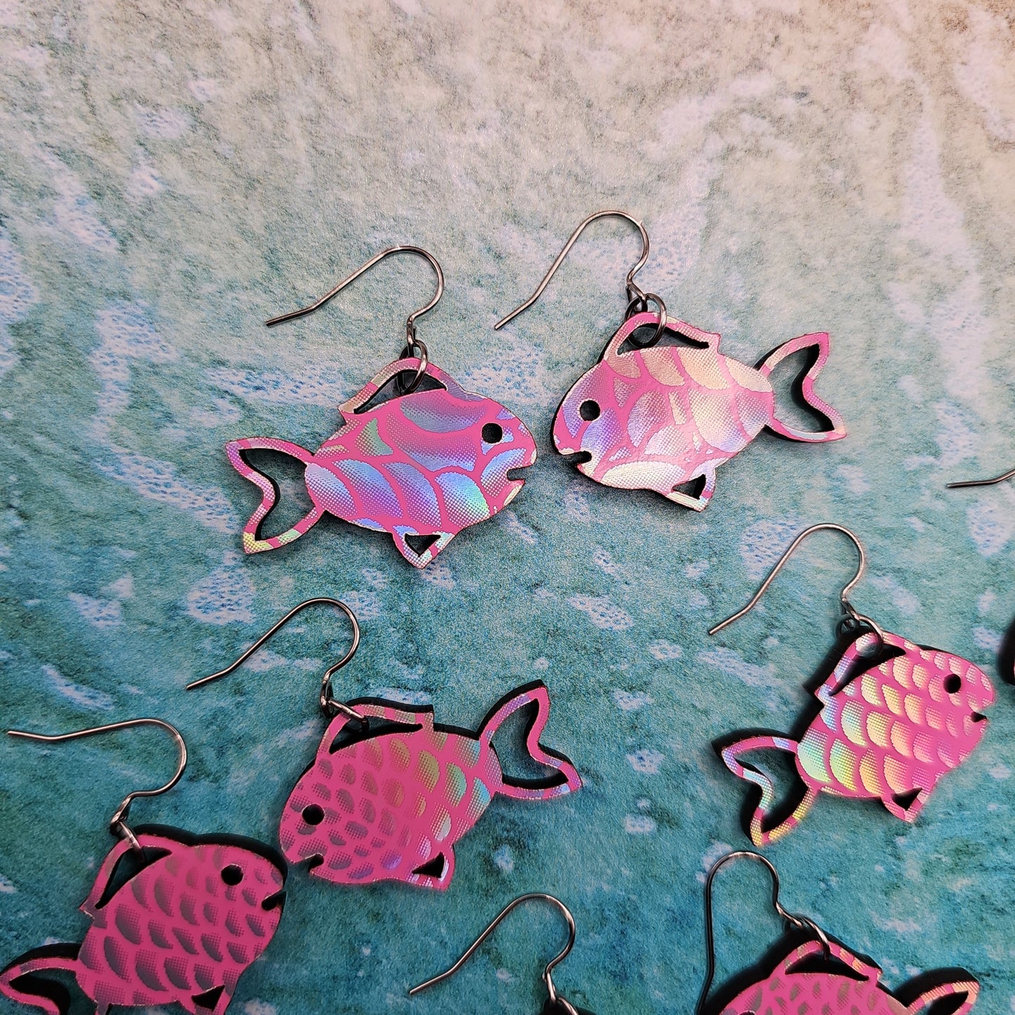 Iridescent Pink Tropical Fish Earrings