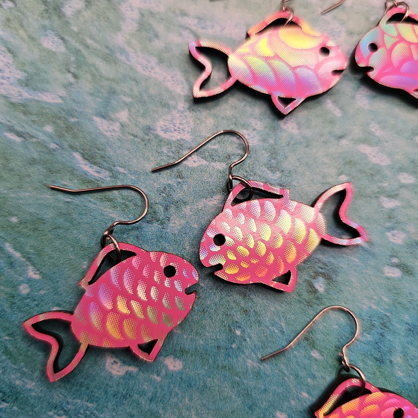 Iridescent Pink Tropical Fish Earrings