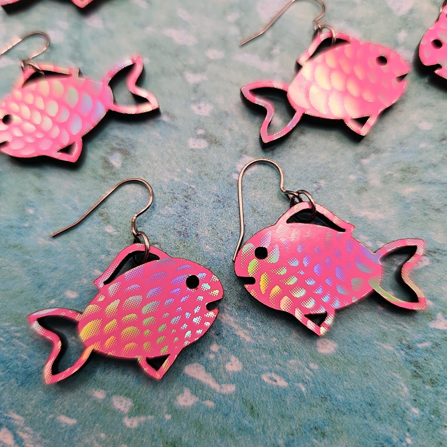 Iridescent Pink Tropical Fish Earrings