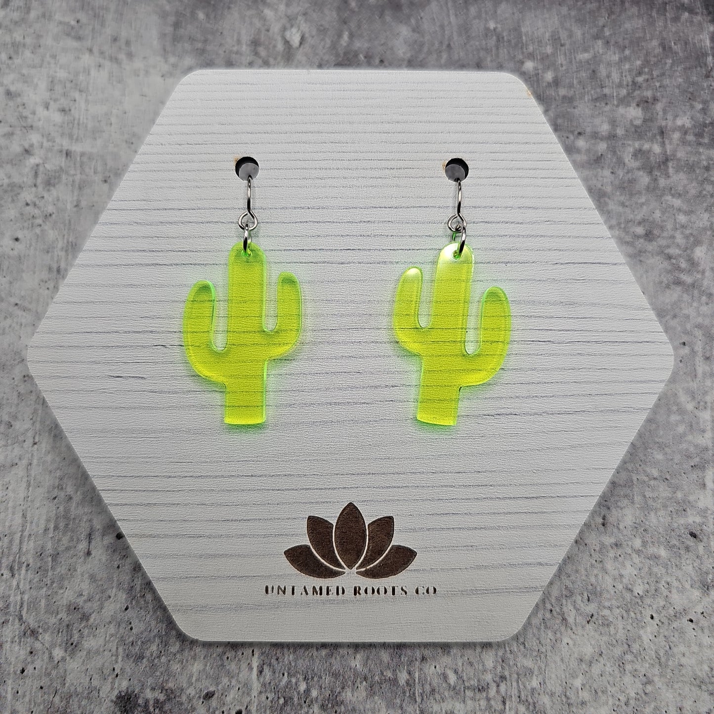 Fluorescent Green Cactus Earrings