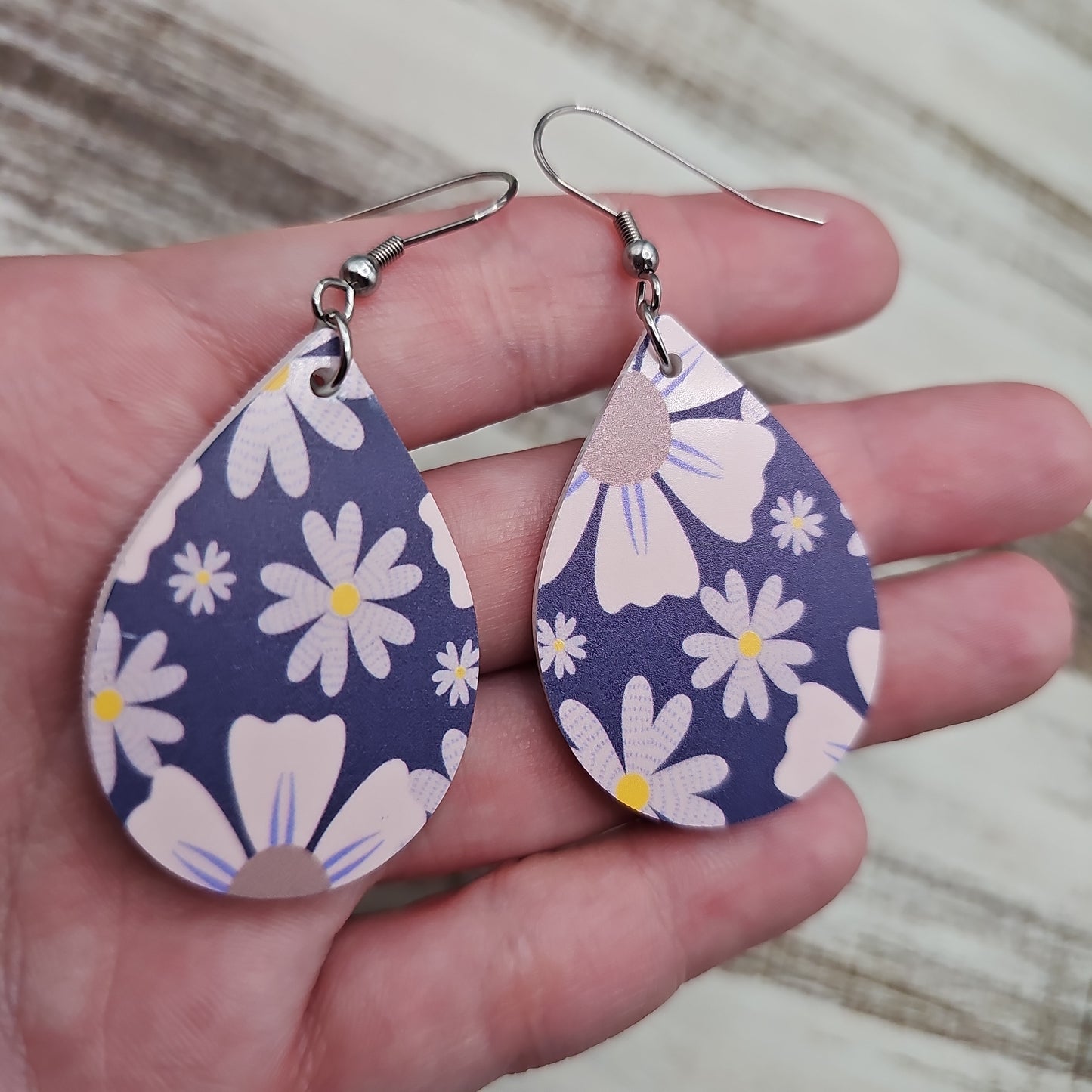 Navy Daisy Print Earrings (8 styles)