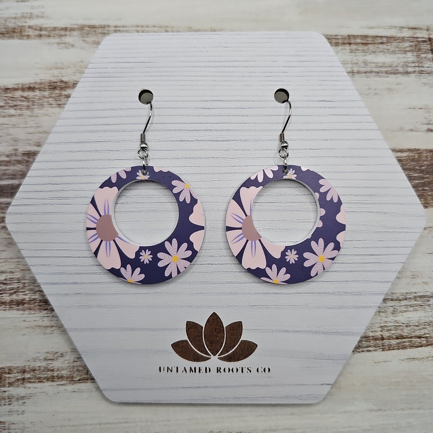 Navy Daisy Print Earrings (8 styles)