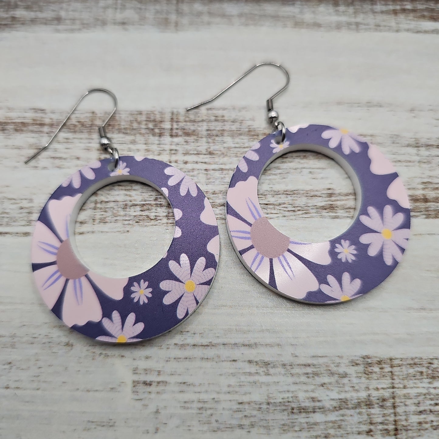 Navy Daisy Print Earrings (8 styles)