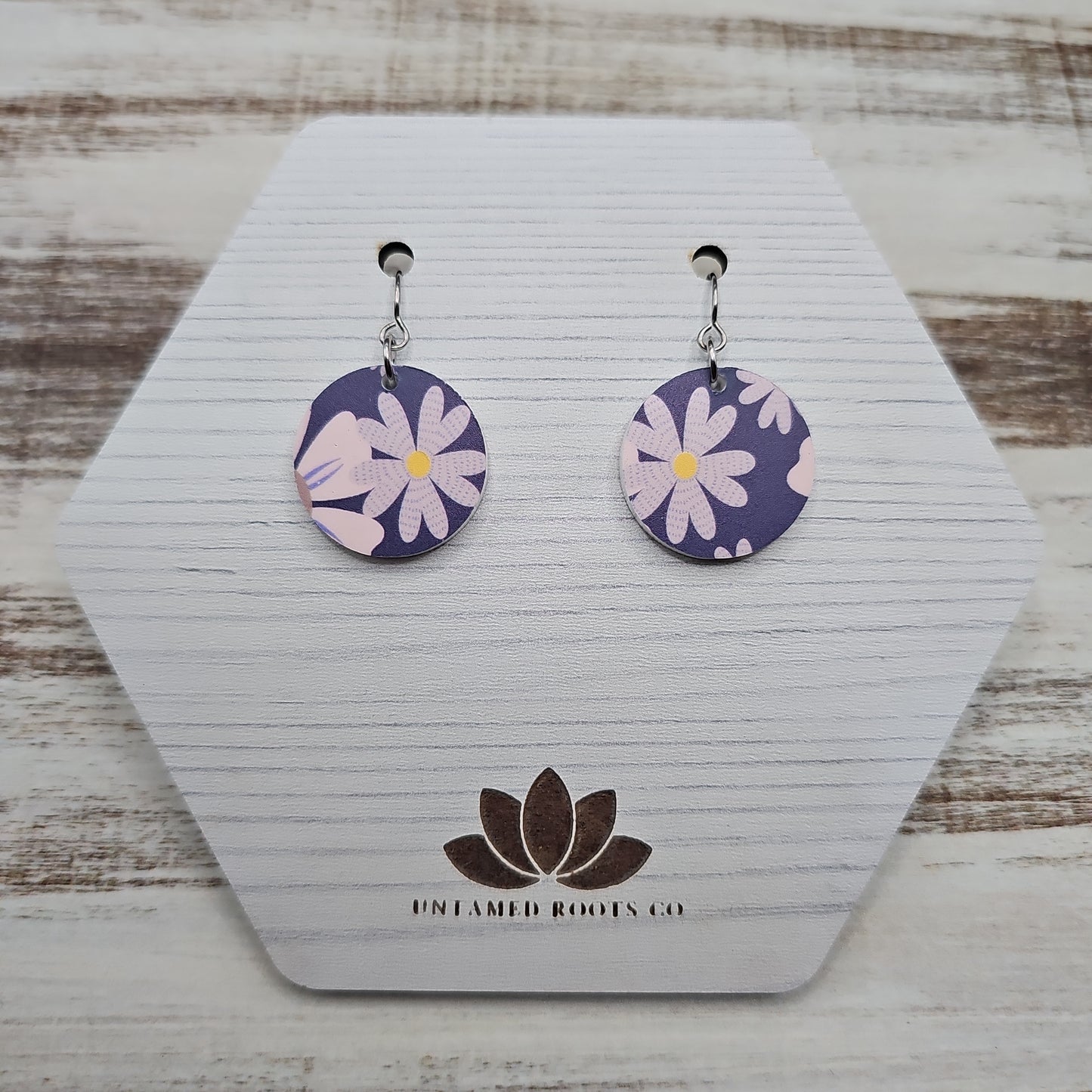 Navy Daisy Print Earrings (8 styles)