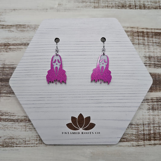 Ghostface Earrings (Pink Glitter)