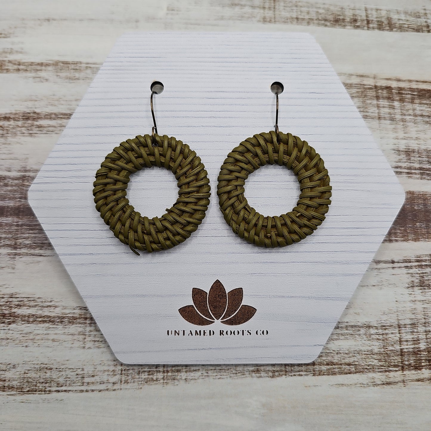 Olive Green Rattan Earrings