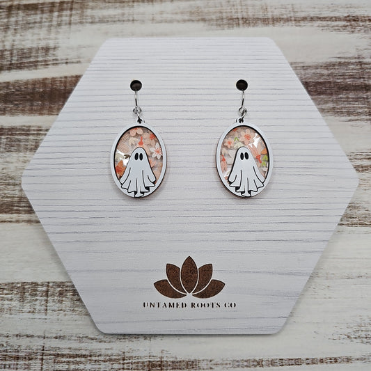 Orange Floral Ghost Earrings