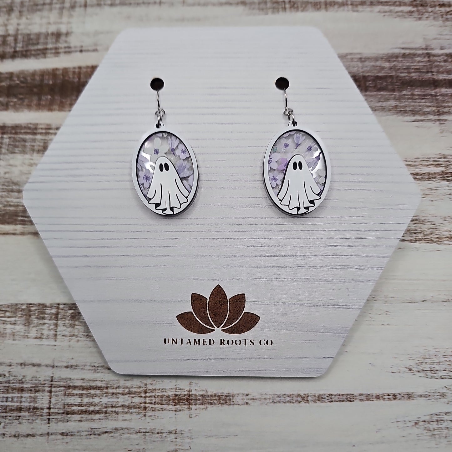 Purple Floral Ghost Earrings