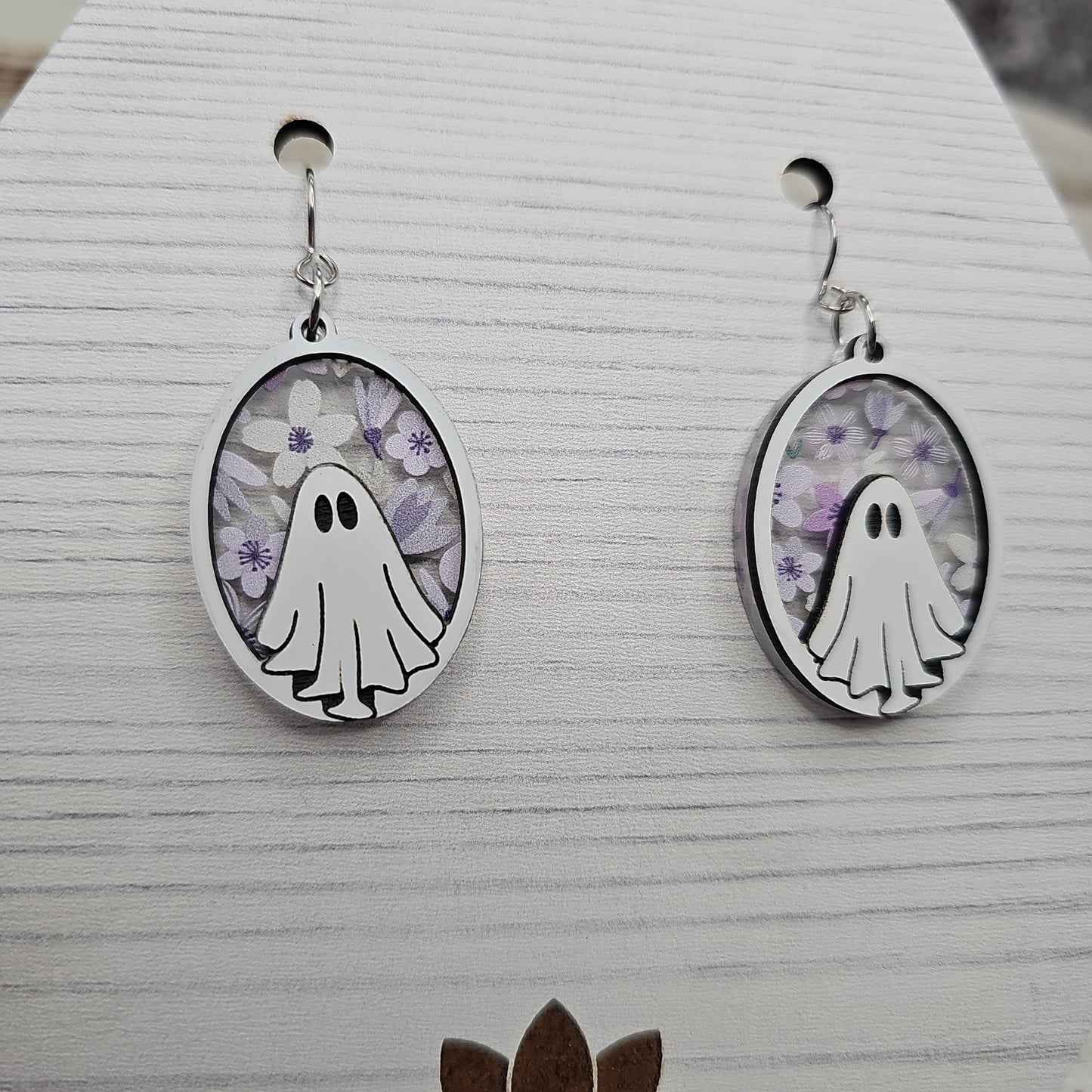 Purple Floral Ghost Earrings