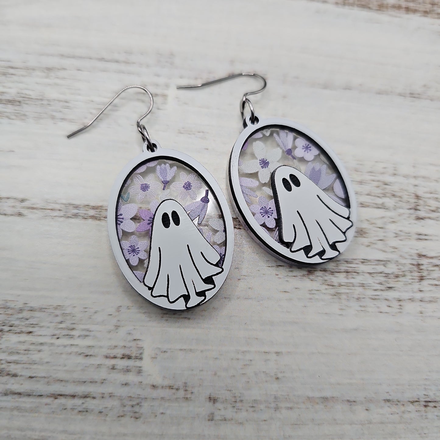 Purple Floral Ghost Earrings