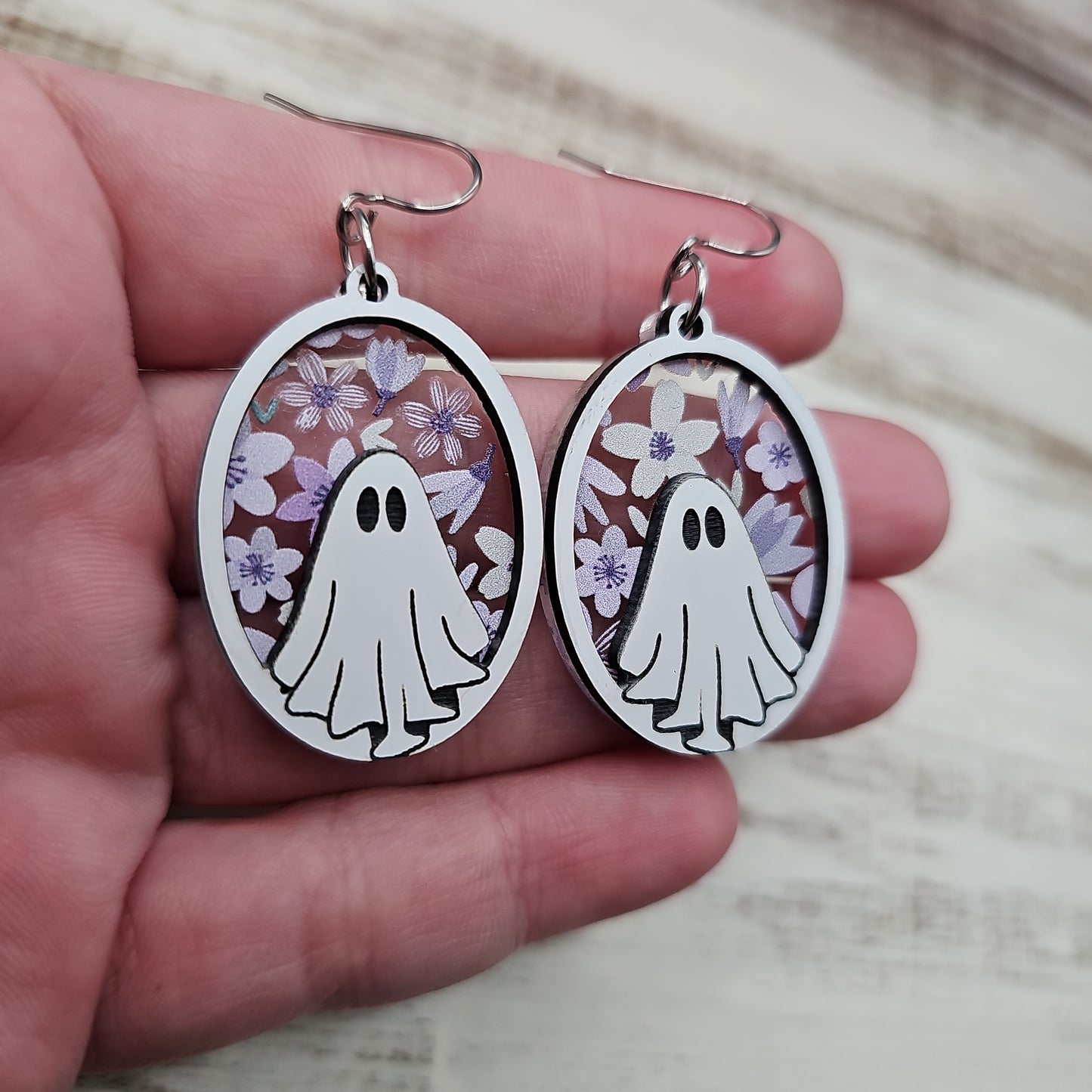 Purple Floral Ghost Earrings