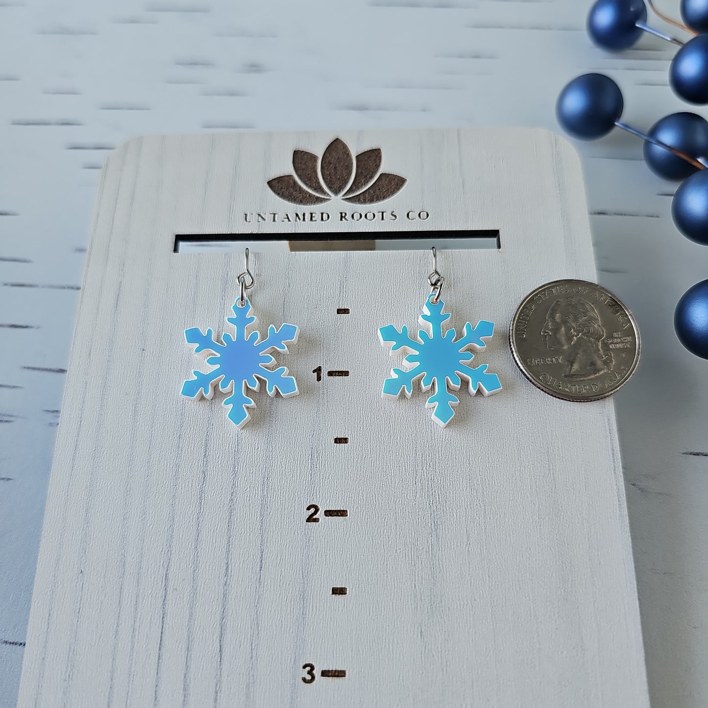 Blue Iridescent Snowflake Earrings