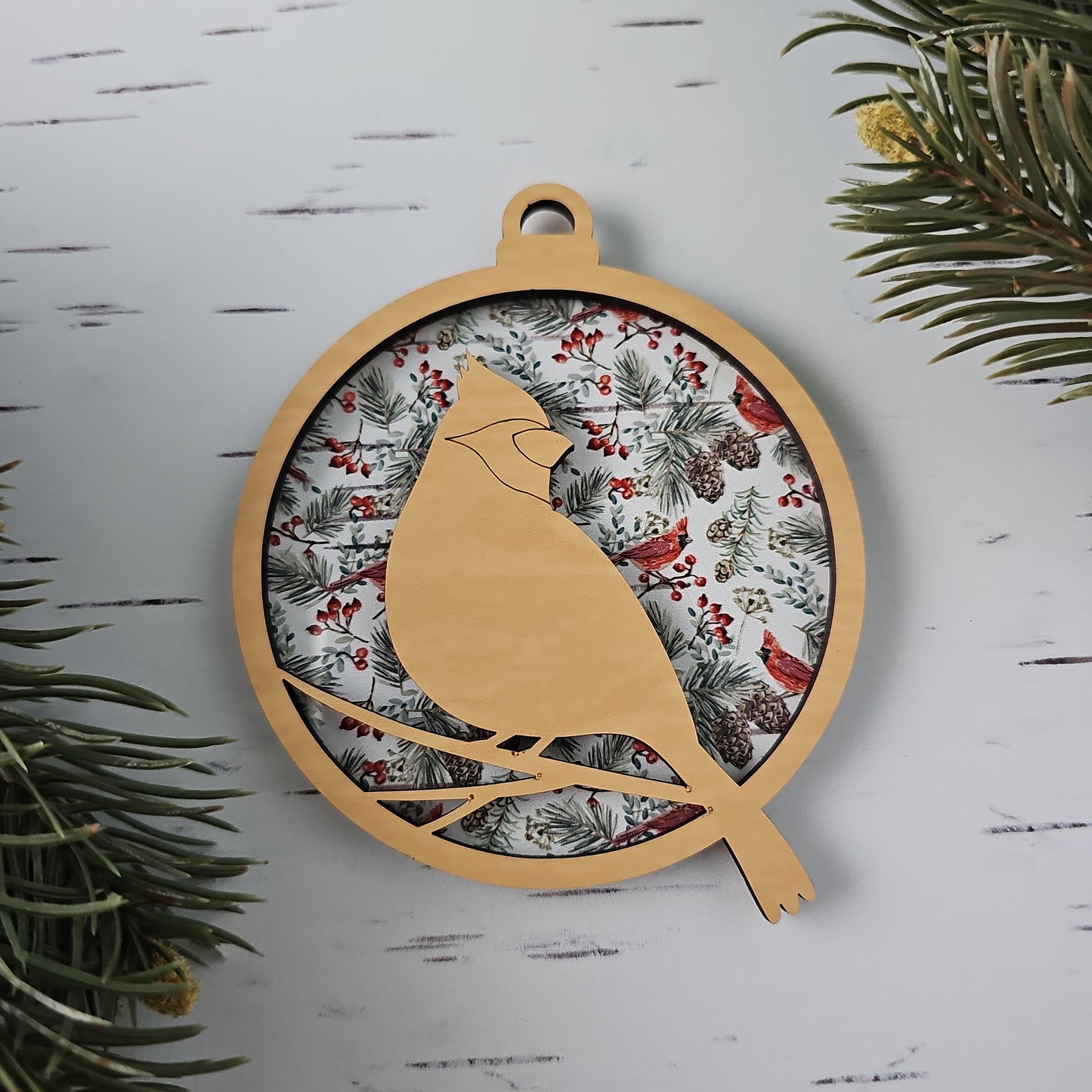 Cardinal Suncatcher Ornament - Translucent Cardinals on Branches