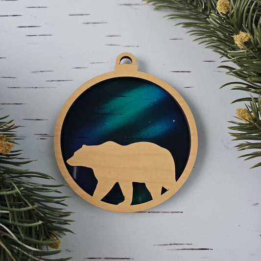 Bear Suncatcher Ornament - Translucent Northern Lights