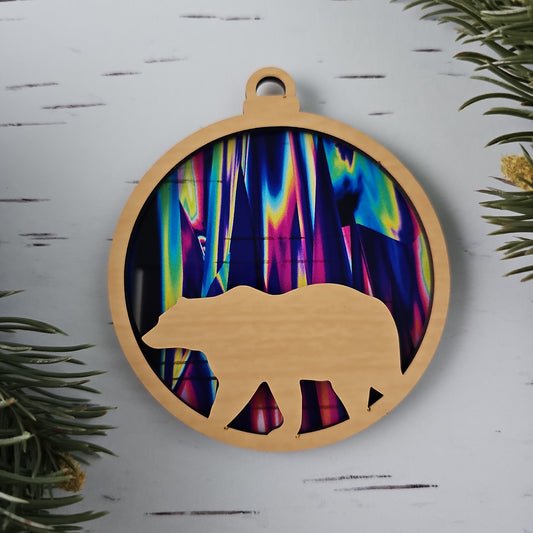 Bear Suncatcher Ornament - Translucent Bright Northern Lights