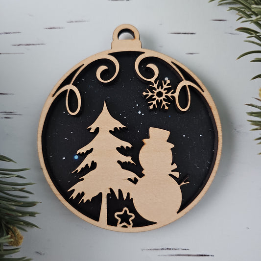 Snowman Ornament - Opaque Midnight Sky