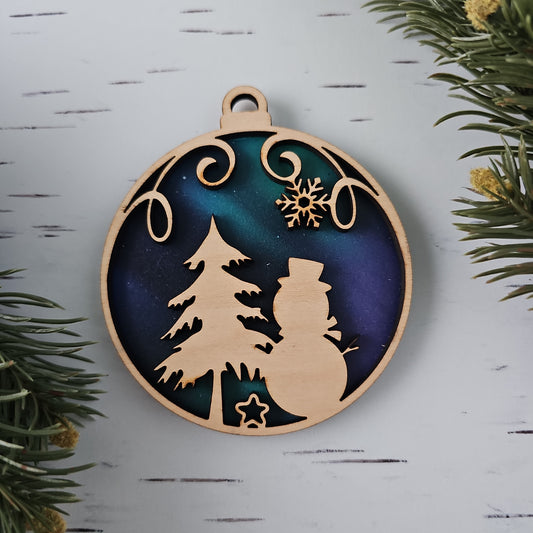 Snowman Ornament - Opaque Northern Lights